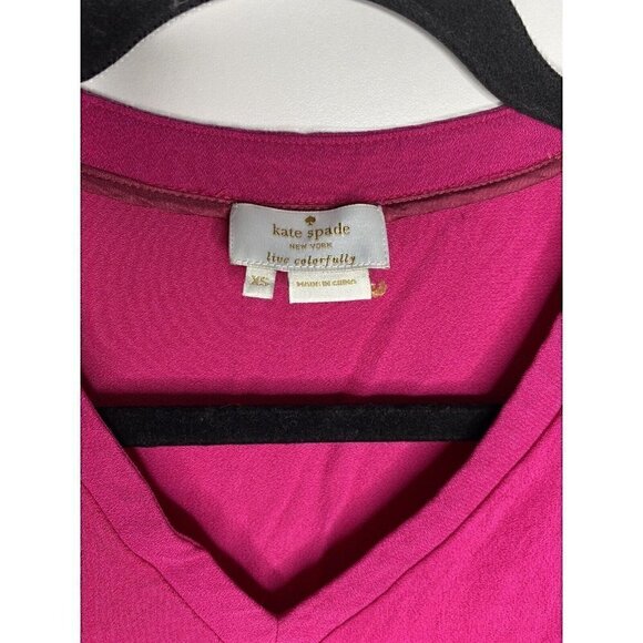 Kate Spade Blouse Size XS Women's Cap Short Sleeve V-Neck Hot Pink Viscose Top - Picture 5 of 5